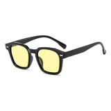 Óculos De Sol Retro Quadrado Preto Lente Amarela Unissex