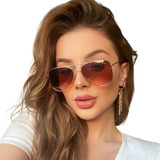 Óculos De Sol Viale Luxo Premium Aviador Médio, Design Marrom Armação De Metal, Lente De Policarbonato Uv 400