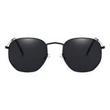Óculos Hexagonal Feminino Masculino Retro Vintage Cor Da Armação Preto Cor Da Lente Preto Cor Preto Desenho Hexagonal