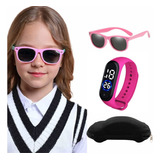 Óculos Infantil Polarizado De Sol Proteção Uv Brinde Relógio