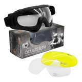 Óculos Luni Tático Com 3 Lentes Airsoft Moto Bike Segurança