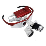 Oculos Lupa Led Cirúrgica Odontologica Dentista Vermelha