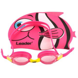 Oculos Natacao Infantil Touca Peixinho Rosa Az Kit Leader