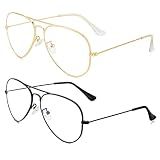 óculos Aviador Transparente Para Mulheres E Homens, Sem Grau, Armação De Metal Com Lente Bloqueadora De Luz Azul, Pacote Com Dois (ouro + Preto), Lenswidth