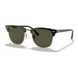 Óculos De Sol - Ray-ban - Clubmaster - Rb3016 W0365 55 Cor Da Armação Preto Sobre Ouro Cor Da Haste Preto Sobre Ouro Cor Da Lente Verde Desenho Quadrado