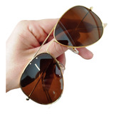 Óculos De Sol Aviador Marrom B15 Unissex Lentes Cristal Full