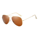 Óculos De Sol Aviador Masculino Feminino Clássico Vintage Cor Dourado/marrom