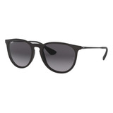 Óculos De Sol Ray-ban Erika Classic Standard Armação De Náilon Cor Matte Black, Lente Grey De Policarbonato Degradada, Haste Matte Black De Metal - Rb4171