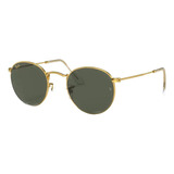 Óculos De Sol Ray-ban Round Metal Legend Standard Armação De Metal Cor Polished Gold, Lente Green De Cristal Clássica, Haste Polished Gold De Metal - Rb3447