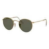 Óculos De Sol Ray-ban Round Rb3447l Standard Armação De Metal Cor Polished Gold, Lente Green De Cristal Clássica, Haste Polished Gold De Metal - Rb3447l00150