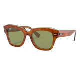 Óculos De Sol Ray-ban Wayfarer State Street Large Armação De Acetato Cor Polished Tortoise, Lente Light Green De Cristal Clássica, Haste Polished Tortoise De Acetato - Rb2186