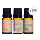 Oleo Essencial Puro Kit Com 3 Puro Lavanda Eucalipto Laranja Doce Vegano Natural Para Difusores Aromaterapia