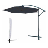 Ombrelone Suspenso Lateral Sol Piscina 3m Azul Branco C Capa