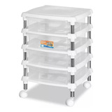 Organizador Com 4 Gavetas E Rodinhas Multiuso - Niquelart Cor Branco/transparente