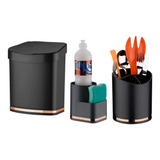 Organizador De Pia Dispenser Escorredor Lixeira Preto Rose