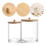 Organizador Maquiagem Duplo Acrilico Bambu Algodao Cotonetes