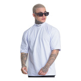 Oversized Branca Gola Estampada Camisão Lançamento