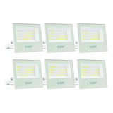 Pack 6x Refletor Branco Slim Led Área Externa Ip65 50w 3000k