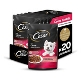 Pack Ração Úmida Cesar Para Cães Adultos, Sachê Cortes Selecionados Carne Assada Ao Molho, 85g - Caixa Com 20 Unidades