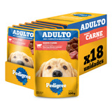 Pack Ração Úmida Pedigree Para Cães Adultos Sachê Carne Ao Molho, 100g - Caixa Com 18 Unidades