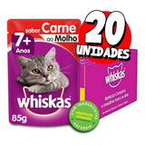 Pack Ração Úmida Whiskas Para Gatos Adultos Sênior 7+ Anos Sachês Carne Ao Molho 85g - 20 Unidades