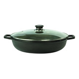 Paella Tacho Frigideira Paellera Ferro C/ Tampa Vidro 37cm