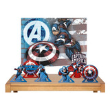 Painel De Festa Infantil Capitão América + 6 Display De Mesa