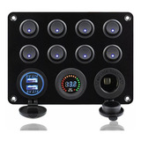 Painel Elétrico 8 Chaves 2 Usb Voltímetro Barco Lancha Buggy