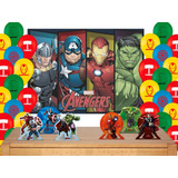 Painel Festa Vingadores + 25 Balões + 06 Display Mesa
