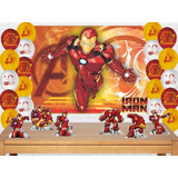 Painel Homem De Ferro + 6 Display Mesa 25 Balões * Kit Festa