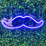 Painel Neon Bigode Moustache Barbearia Iluminação 32 Cm