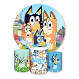 Painel Redondo + Capas Cilindros Sublimados Desenho Bluey 