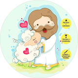 Painel Redondo Jesus Com Ovelha 3d Alta Qualidade 1,50 X1,50