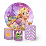 Painel Redondo Rapunzel + Trio De Capa Cilindro 4peças