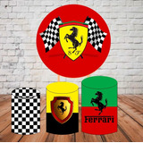 Painel Redondo Sublimado + Capa Para Cilindros -tema Ferrari