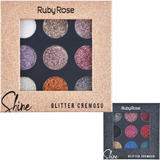 Paleta De Sombra Glitter Cremoso Ruby Rose Shine 2 Opções