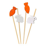 Palitinhos De Bambu - Picks - Tema Páscoa - 20 Unidades Cor Branco Coelho E Cenoura