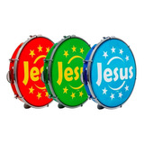 Pandeiro Luen 10 Jesus Aro Abs Azul Pele Holográfica Azul