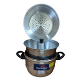 Panela Banho Maria Legumes A Vapor Cuscuz Pudim Tampa Vidro Cor Prateado