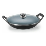 Panela De Ferro Fundido Paella Risoteira Com Tampa Vidro 5l 