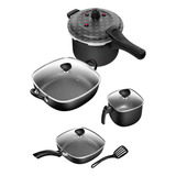 Panela De Pressão + Wok + Frigideira + Caneco Patolux Preto