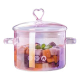 Panela De Vidro Coração C/tampa Transparente Multiuso 1500ml Cor Rosa