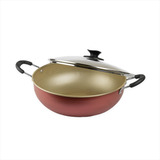Panela Tacho Paella Moqueca 32 Cm Tampa Vidro Antiaderente Cor Vermelha Cereja