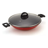 Panela Wok 30cm 2 Alças Antiaderente Tampa De Vidro Nacional