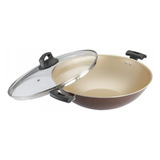 Panela Wok 32cm Antiaderente Marrom Premium