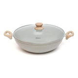 Panela Wok Antiaderente C/tampa 34cm Marble Edition Oster Cor Cinza Dust