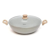 Panela Wok Antiaderente C/tampa 34cm Marble Edition Oster Cor Cinza Dust