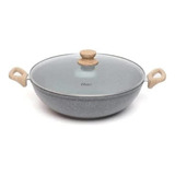 Panela Wok Antiaderente C/tampa 34cm Marble Edition Oster Cor Dark Grey