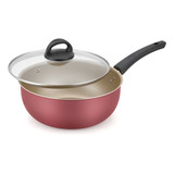 Panela Wok Frigideira Funda Antiaderente 24 Cm Tampa Vidro Cor Cereja