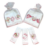 Paninho De Boca Babete Bordada Rosa Kit C/ 3 Peças Ursinhos 